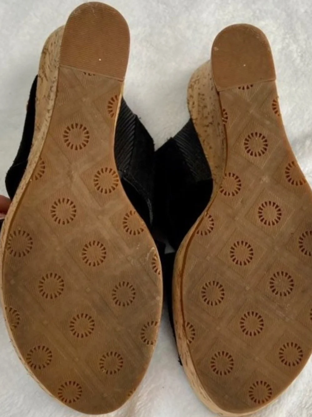 Women's UGGS Black Suede Wedge Sandals with Cork Platform